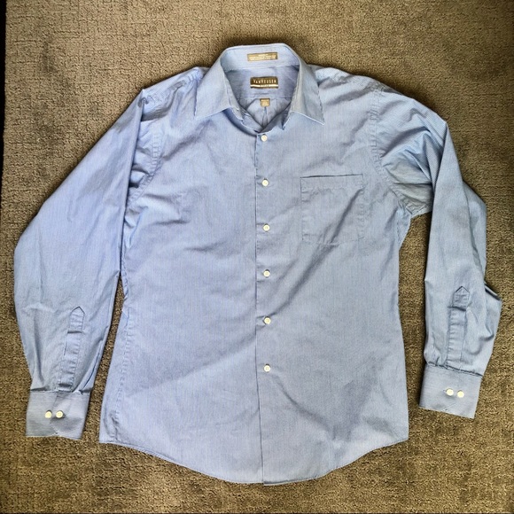 Van Heusen Men’s Fitted Blue & White Stripe Button Down Shirt WrinkleFree 15 1/2 - Picture 3 of 6